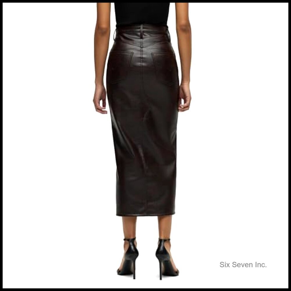 Reconstructed Midi Skirt in Vegan Leather with Front Slit - Picture 3 of 7
